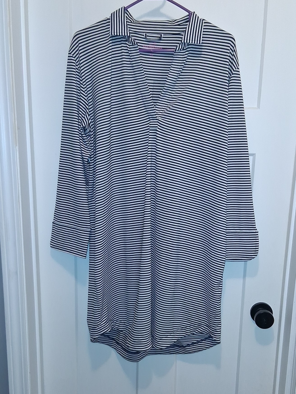 Vineyard Vines Navy and White Striped Long Sleeve Dress Size XL